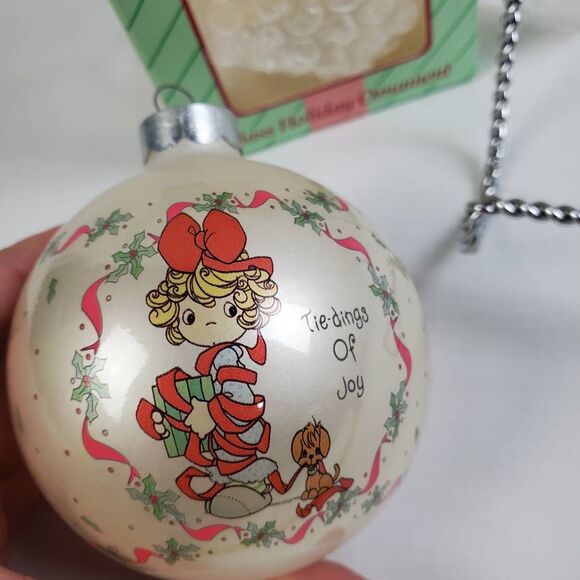1994 Precious Moments Tidings of Joy Glass Ornament w/ Box Enesco Holiday Bow - Picture 2 of 5